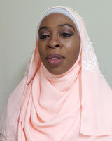 Peach Bridal Hijab and Veil Set